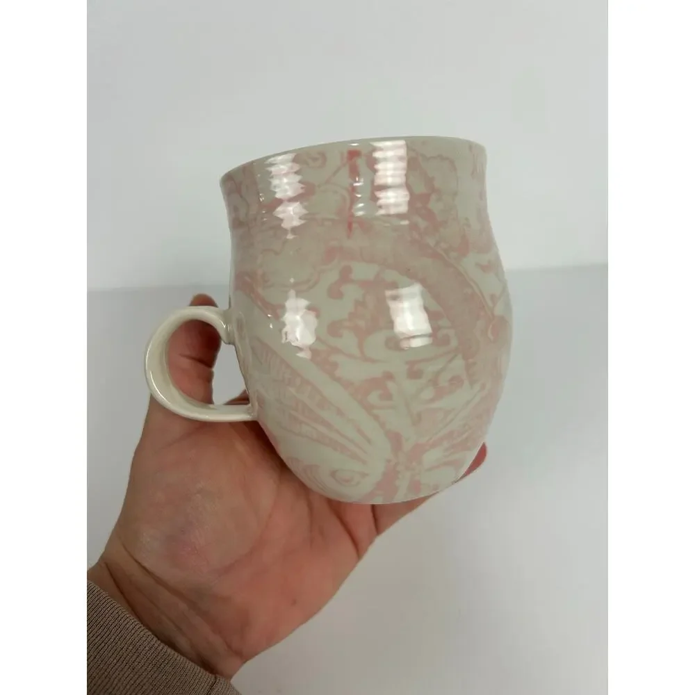 Anthropologie 'T' Monogram Coffee Cup Mug Tea Pink Damask